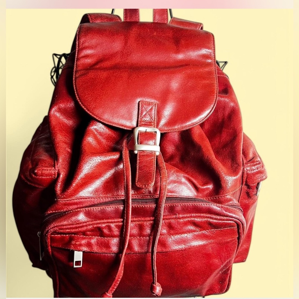Wilsons Leather Red Backpack with Drawstring Closure